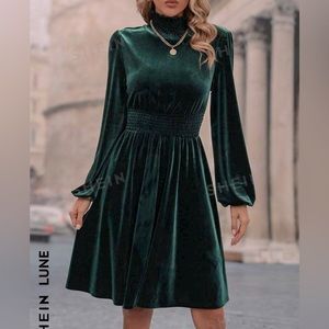 SHEIN Velvet Green Long Sleeve Dress